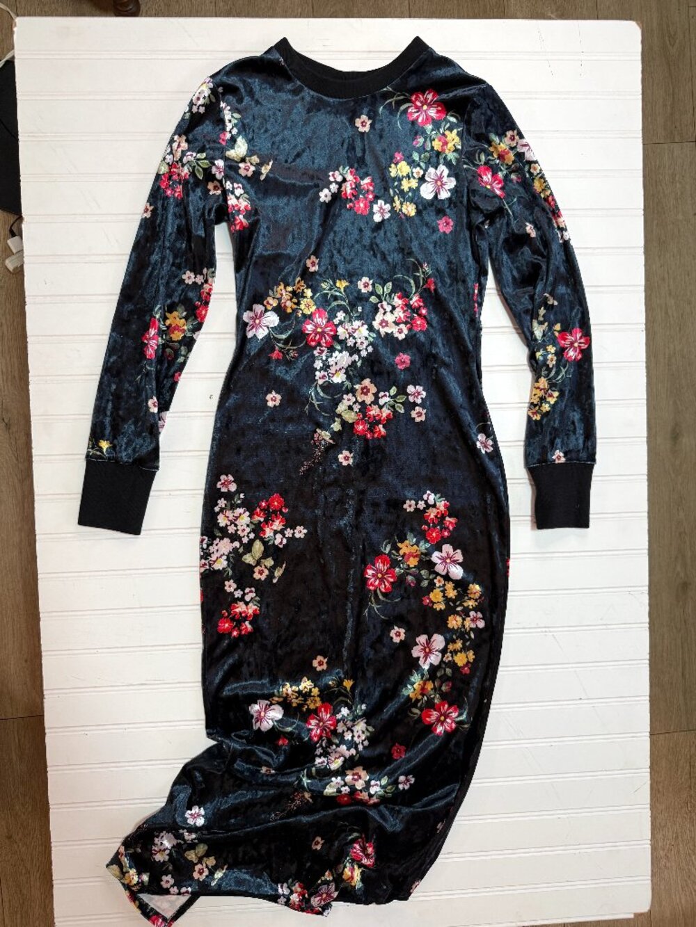 ASOS Velvet Floral Midi Dress Open Back Long Sleeve Bodycon Cocktail Party US 6 - Picture 2 of 10